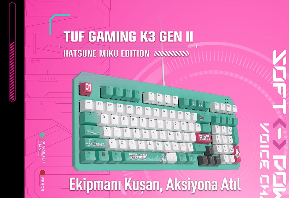 ASUS TUF Gaming K3 Gen II Hatsune Miku Edition Optik Mekanik Red RGB Switch Kablolu Gaming Klavye