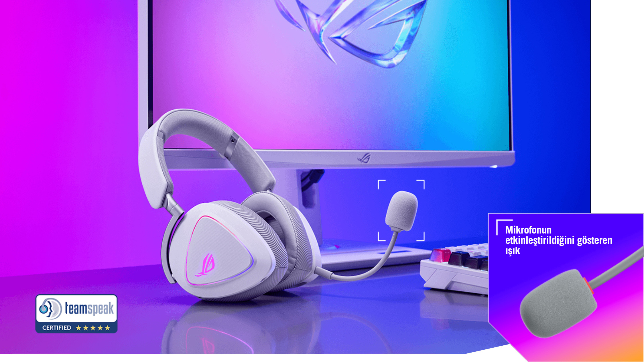 Asus ROG Delta II Beyaz RGB 7.1 Kablolu/Kablosuz Kulak Üstü Oyuncu Kulaklığı