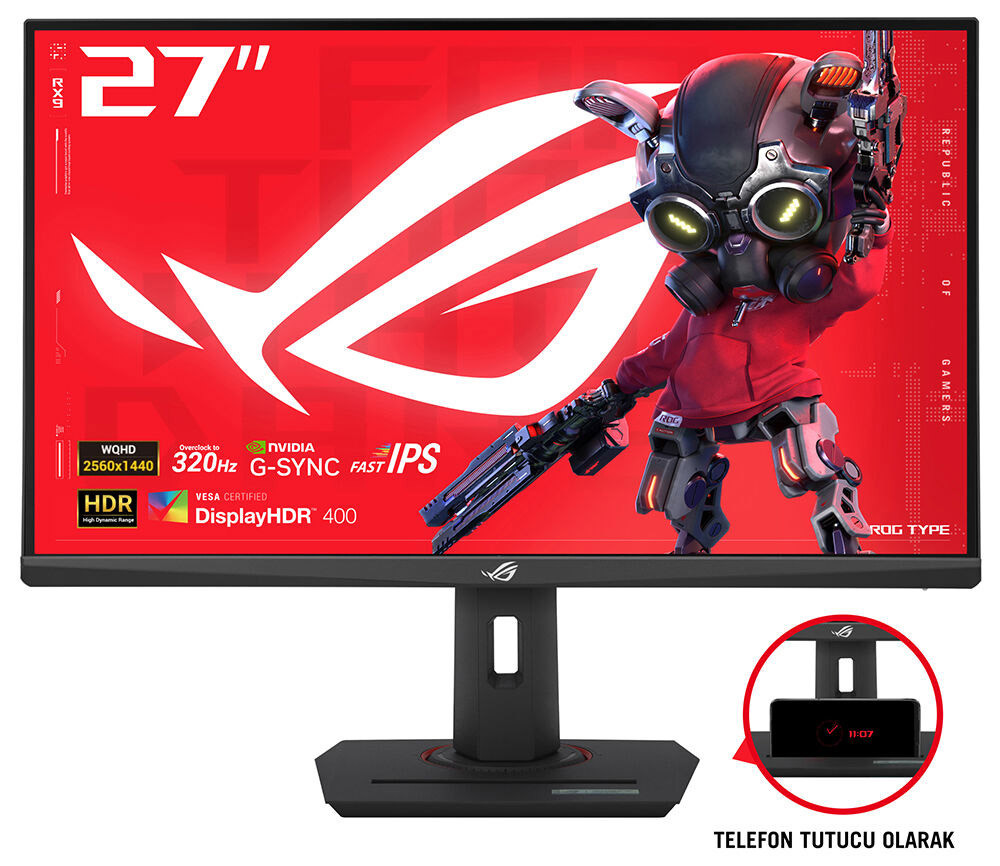ASUS ROG Strix XG27ACMS 27″ 320Hz(OC) 0.3Ms HDMI DP G-Sync HDR400 WQHD Fast IPS Gaming Monitör