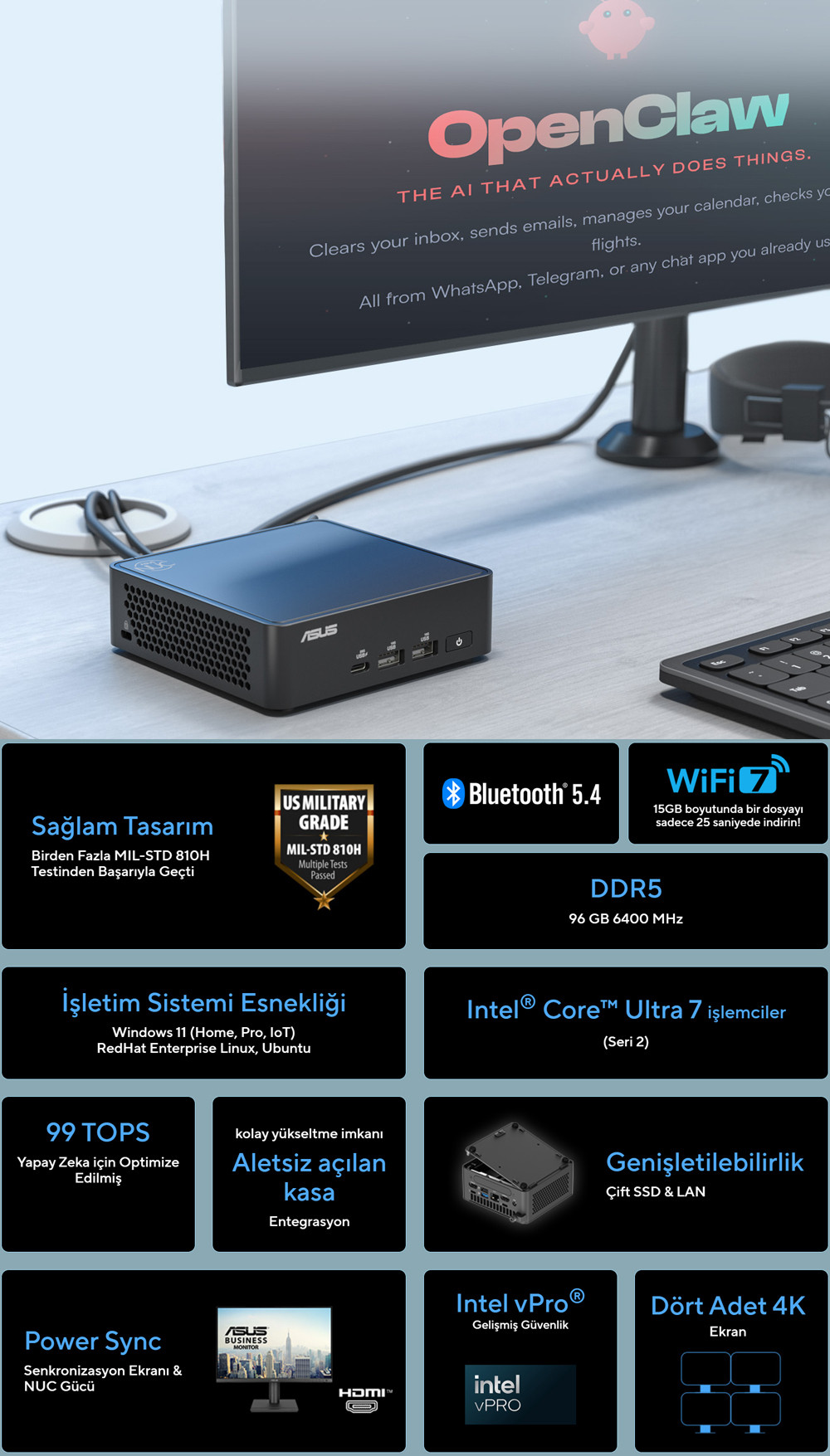 ASUS NUC15 Pro Tall Kit RNUC15CRHI300002 Core 3 100U Barebone FreeDOS Mini PC