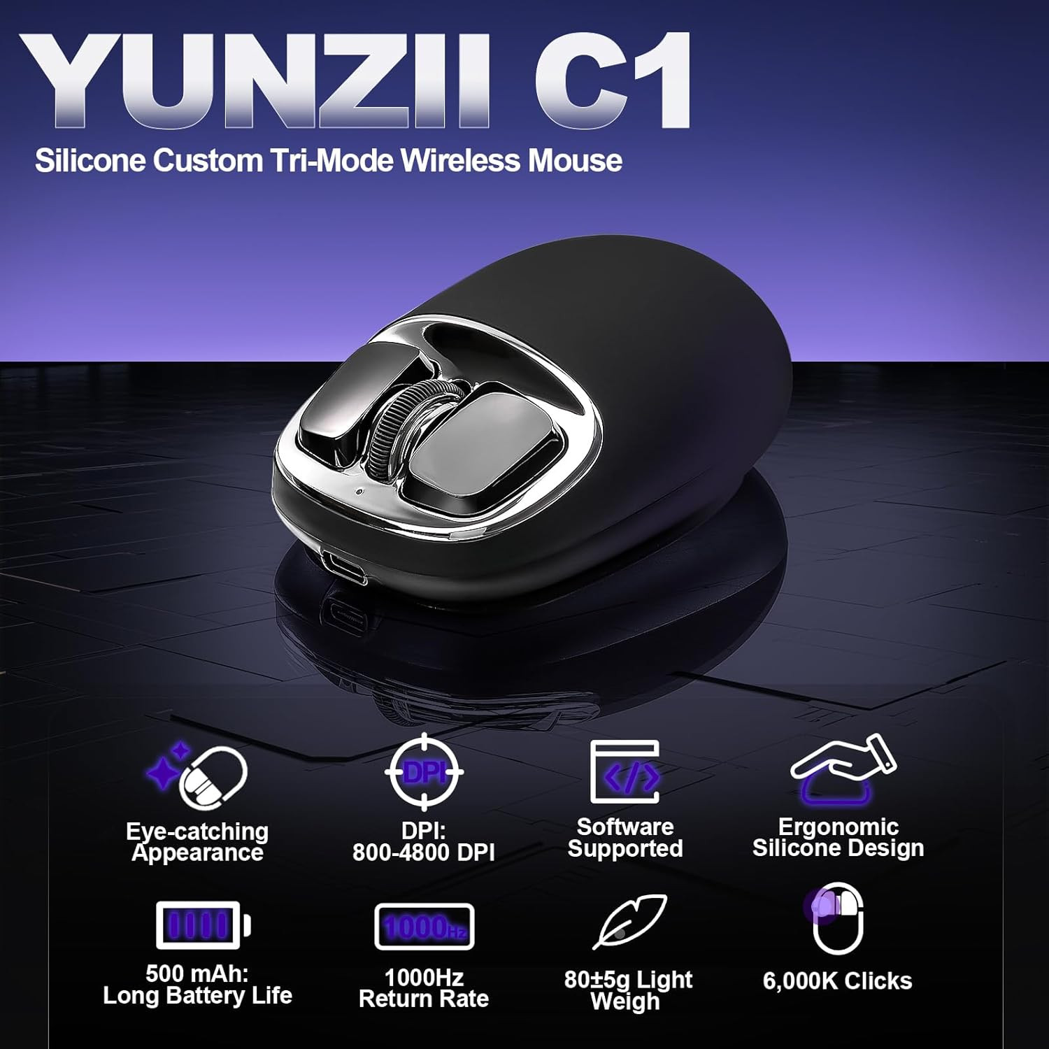 YUNZII C1 Kablosuz Mouse Siyah