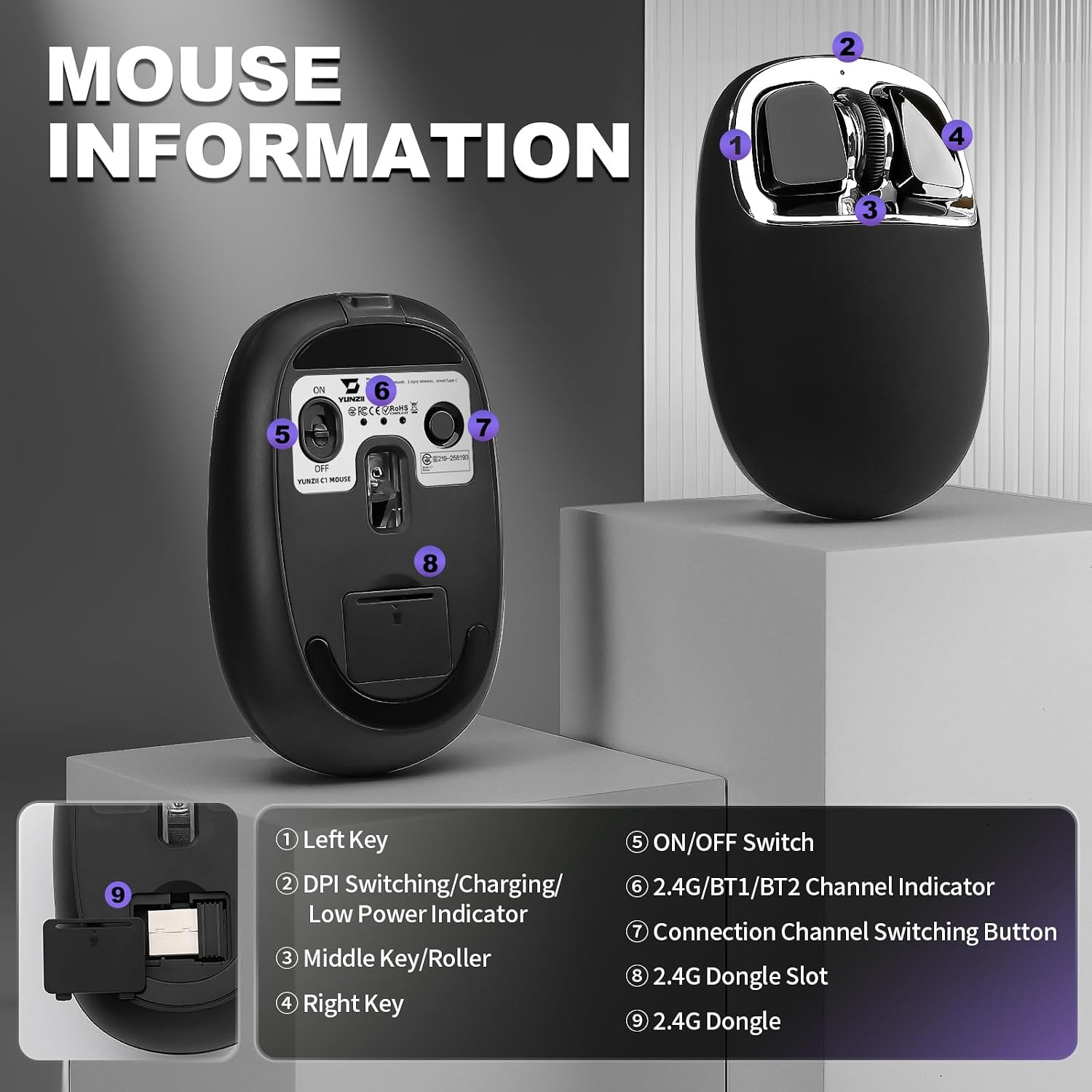 YUNZII C1 Kablosuz Mouse Siyah