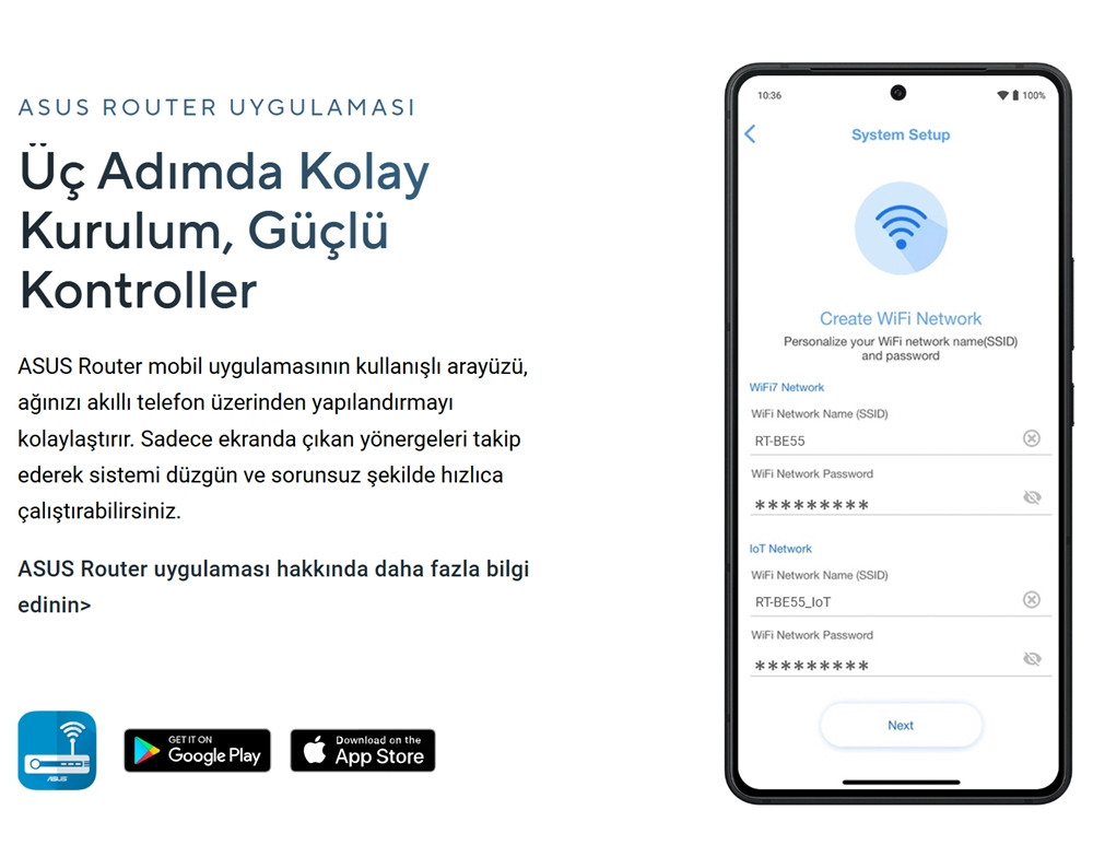 ASUS RT-BE55 Çift Bantlı WiFi 7  Akıllı AiMesh Genişletilebilir Router