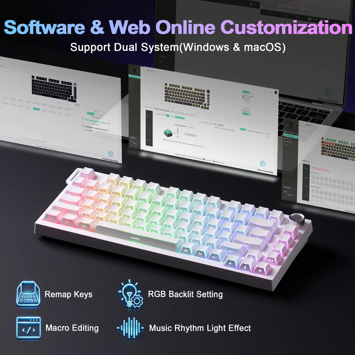 YUNZII RT75 Pro Klavye (Manyetik Switch / HE) Beyaz