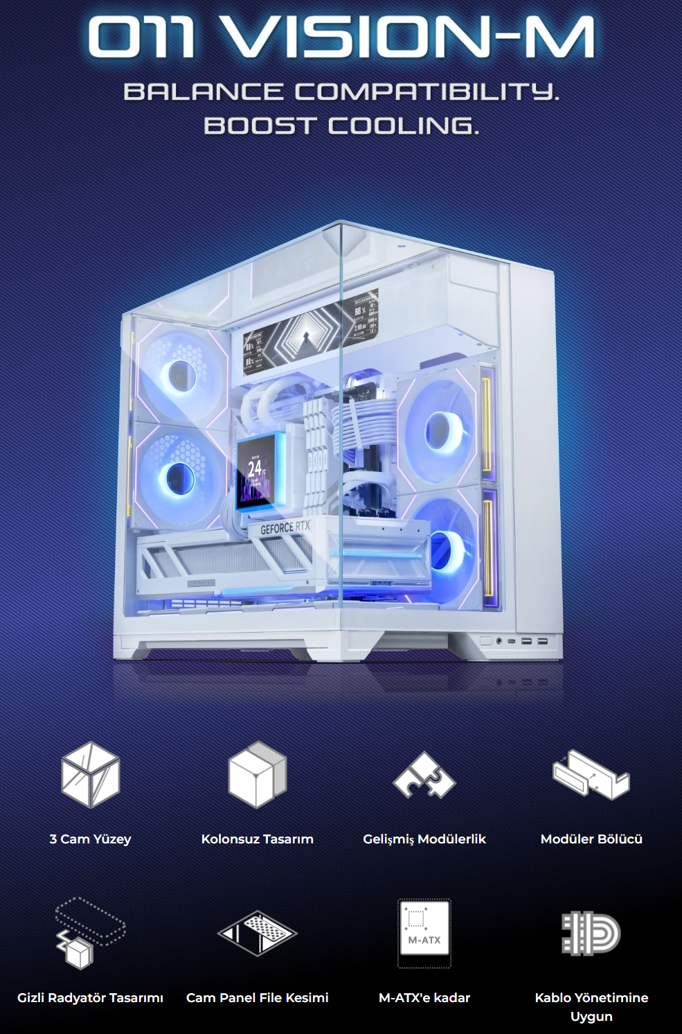 Lian Li O11 Vision M Siyah Mid Tower mATX Kasa