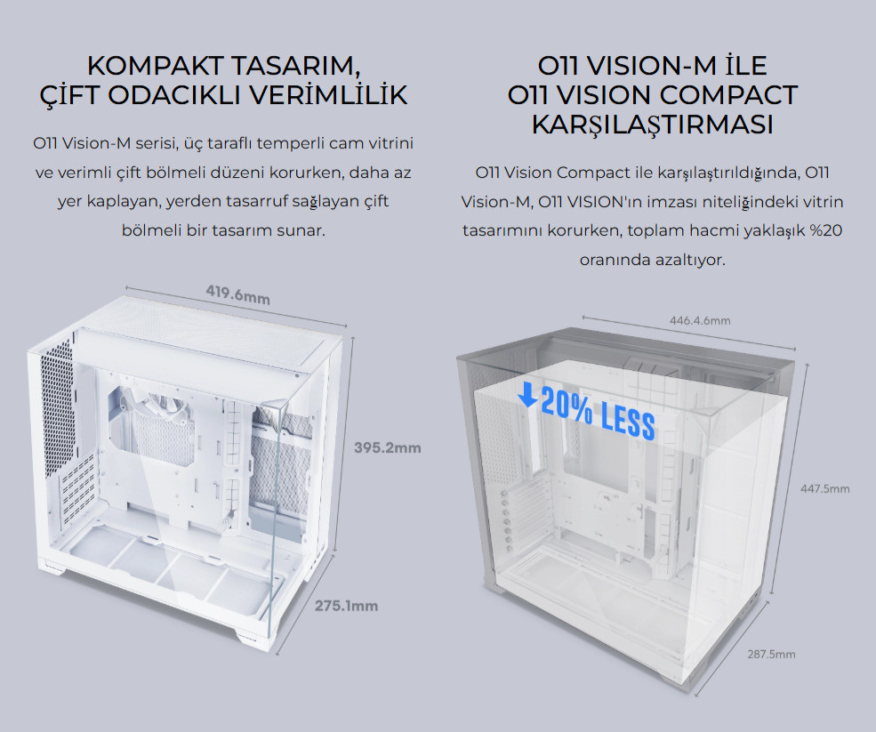 Lian Li O11 Vision M Siyah Mid Tower mATX Kasa