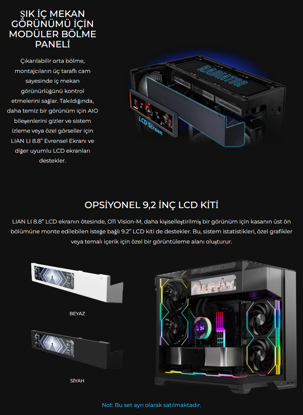 Lian Li O11 Vision M Siyah Mid Tower mATX Kasa