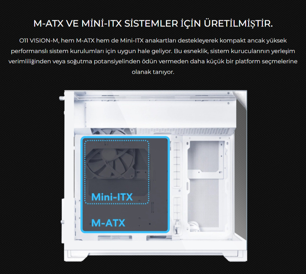 Lian Li O11 Vision M Siyah Mid Tower mATX Kasa