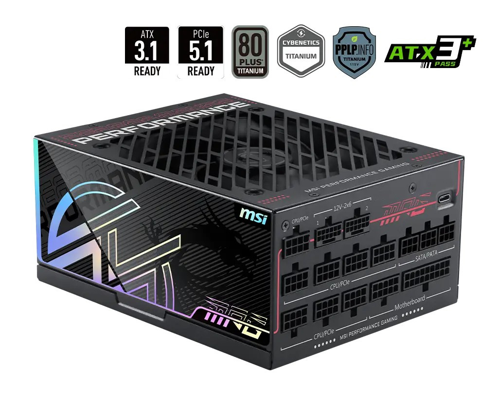 MSI MPG AI1300TS PCIE5 Siyah 1300W 80+ Titanyum Full Modüler Power Supply