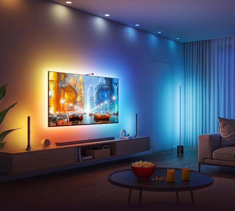 Govee Tv Arkası Led Şerit Aydınlatma + 2`li Aydınlatma Bar + Tv ile Renk Senkronizasyon 55-65 inç Tüm Tv`ler Uyumludur -H605A311