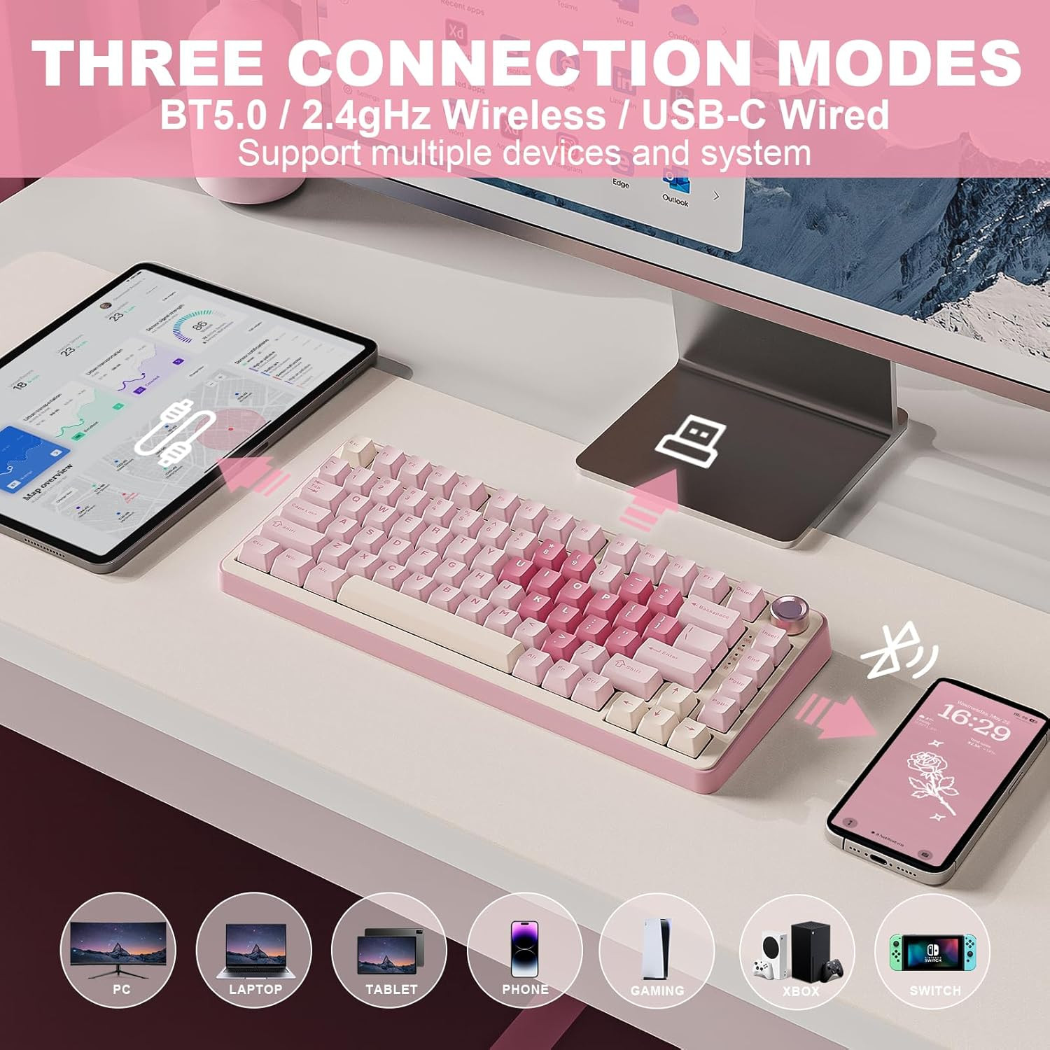 YUNZII B75 Pro Mekanik Klavye Pembe Milk Switch