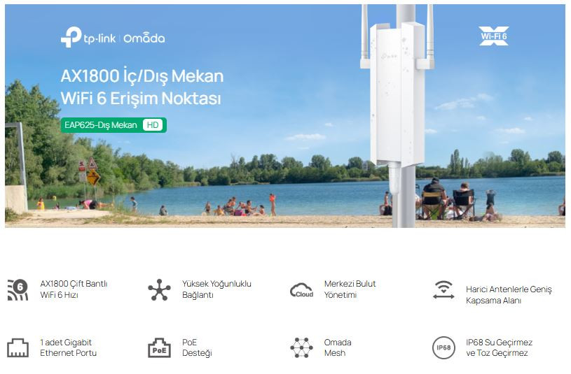 TP-Link EAP625-Outdoor HD AX1800 1800 Mbps WiFi 6 Dual-Band PoE+ İç/Dış Mekan Access Point