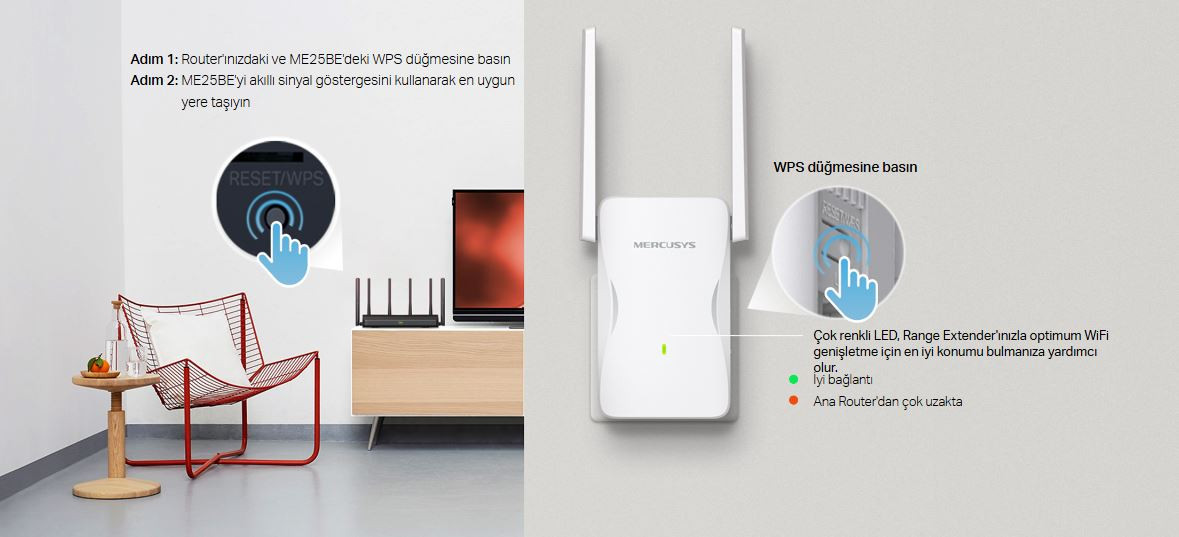 Mercusys ME25BE BE3600 3600 Mbps WiFi 7 Dual-Band Menzil Genişletici