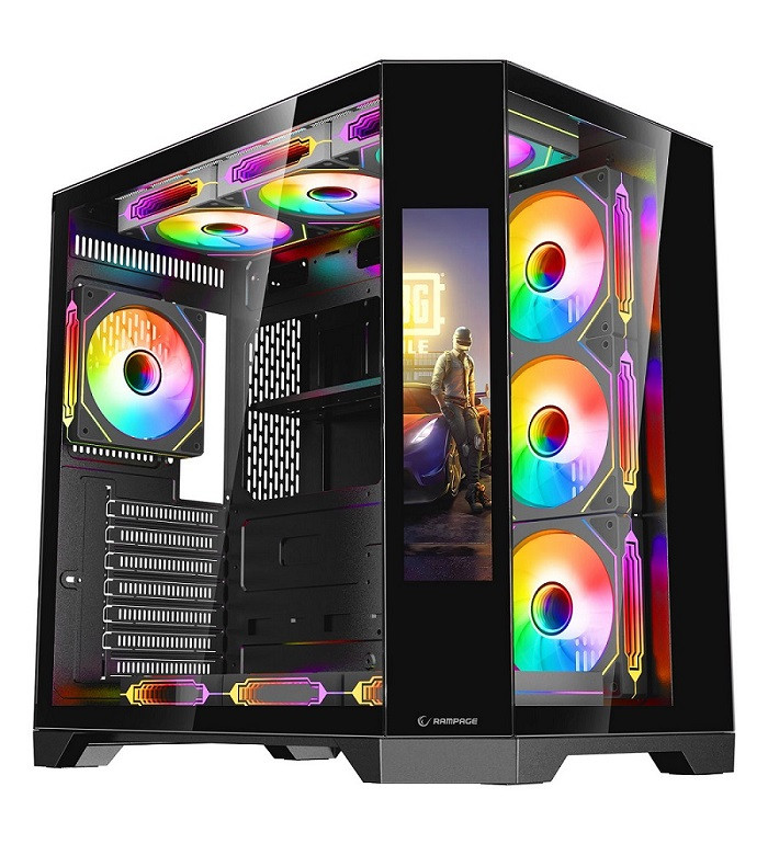 Rampage NOVA 9.16″ Lcd Ekranlı Hub+Kumanda Siyah 7x12cm ARGB Pwm Fan Gaming Kasası