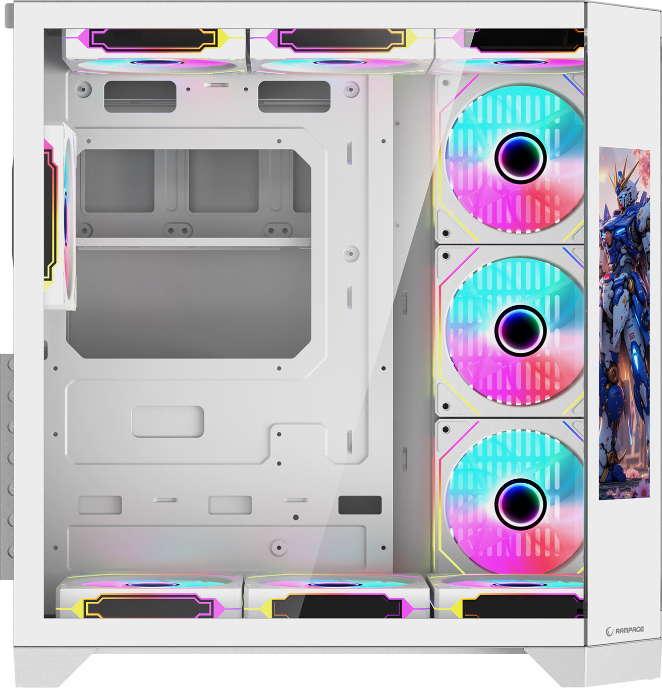 Rampage NOVA 9.16″ Lcd Ekranlı Hub+Kumanda Beyaz 7x12cm ARGB Pwm Fan Gaming Kasası