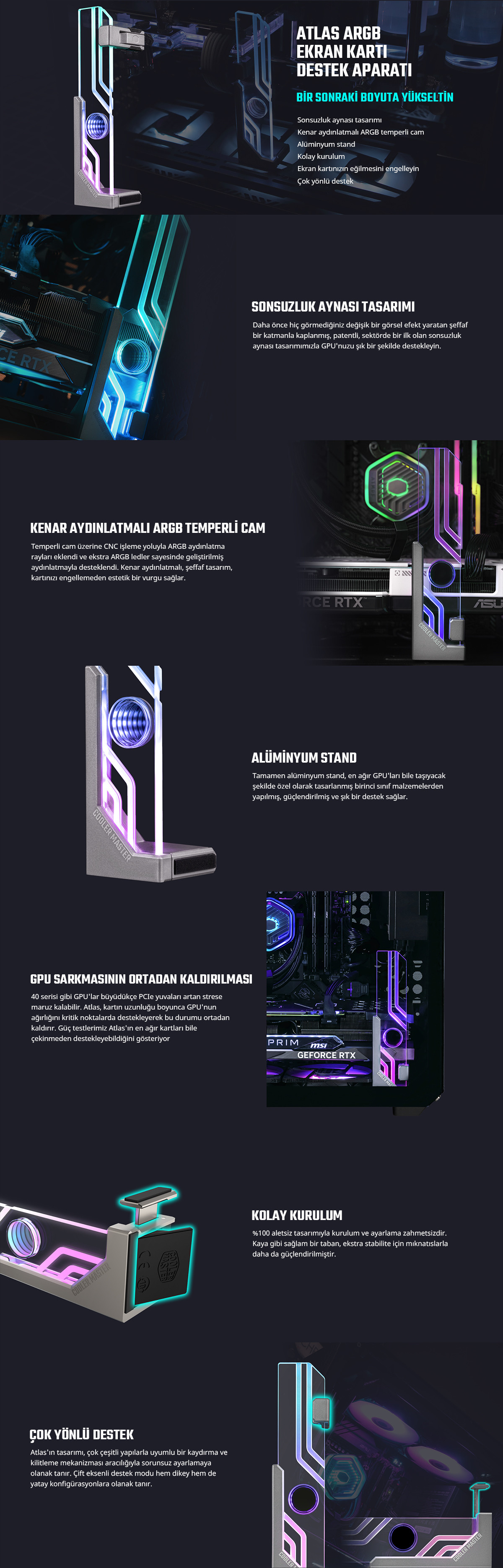 Cooler Master MCA-U000R-AGSBTG-00 Atlas ARGB TG Universal Ekran Kartı Destek Braketi