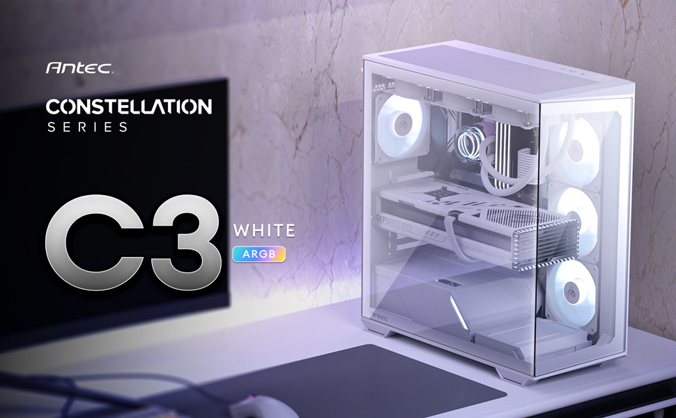Antec C3 ARGB White 4x120mm ARGB Fan Temperli Cam USB Type-C Beyaz Mid Tower Gaming (Oyuncu) Kasa