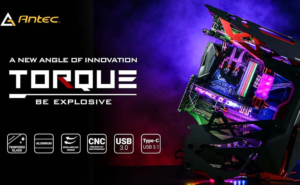 Antec Torque Temperli Cam USB Type-C E-ATX Kırmızı/Gri Mid Tower Open-Air Gaming (Oyuncu) Kasa