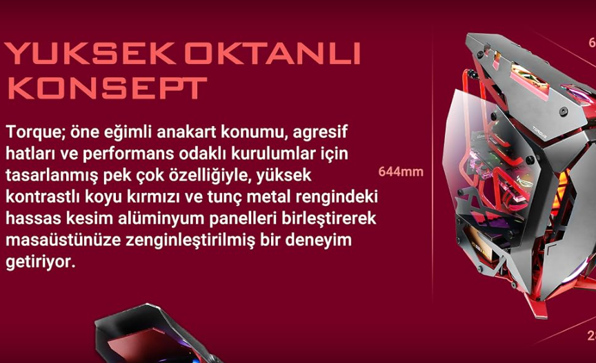Antec Torque Temperli Cam USB Type-C E-ATX Kırmızı/Gri Mid Tower Open-Air Gaming (Oyuncu) Kasa