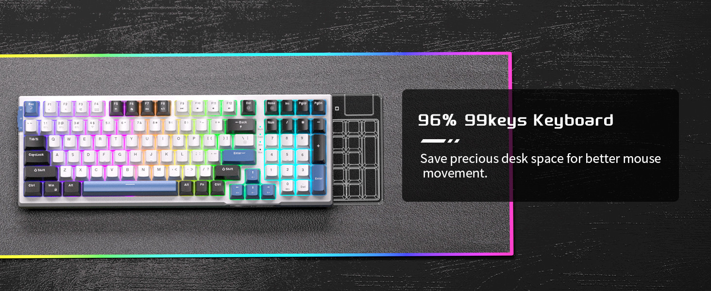 MageGee SKY98 99 Tuş Kablosuz RGB Hot-Swap Gasket Siyah-Beyaz Gaming Klavye 