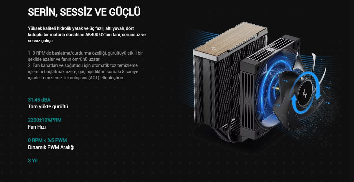 DeepCool AK400-G2 120mm Kule Tipi Siyah İşlemci Soğutucu