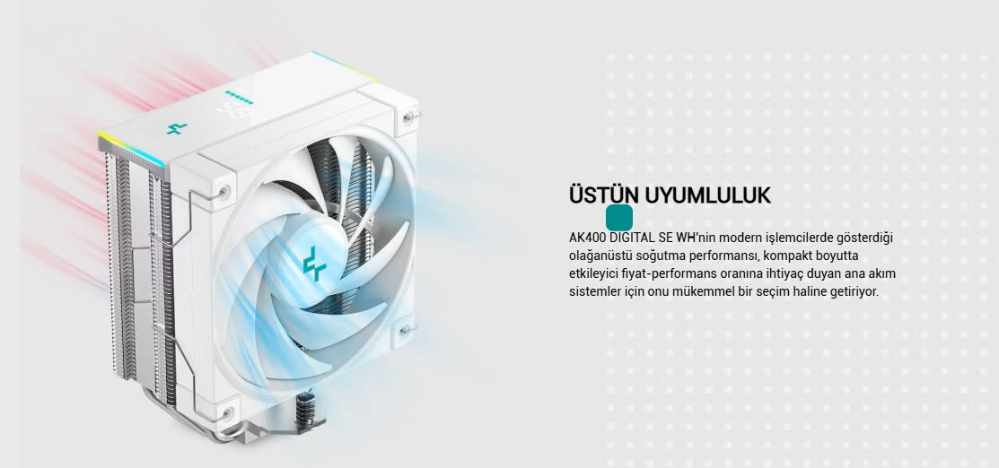 DeepCool AK400 DIGITAL SE WH 120mm Kule Tipi Beyaz İşlemci Soğutucu