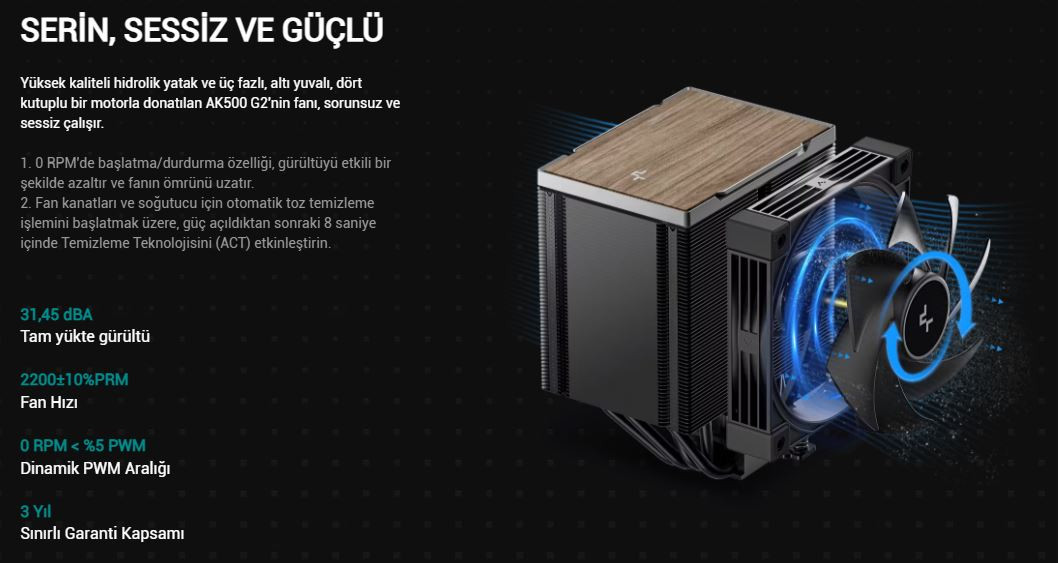 DeepCool AK500-G2 120mm Kule Tipi Siyah İşlemci Soğutucu