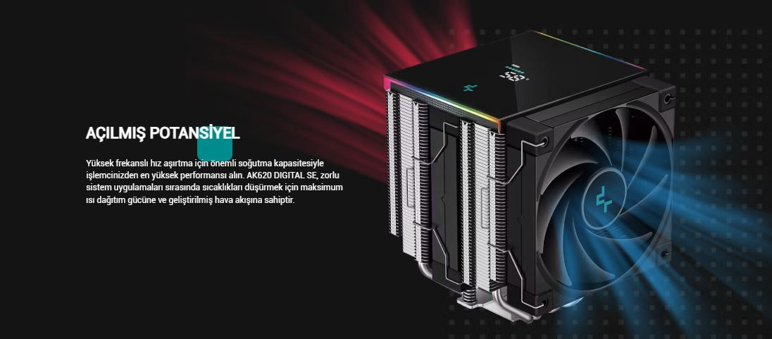 DeepCool AK620-DIGITAL-SE 2x120mm Kule Tipi Siyah İşlemci Soğutucu