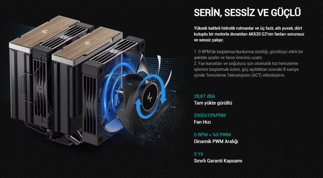 DeepCool AK620-G2 2x120mm Kule Tipi Siyah İşlemci Soğutucu