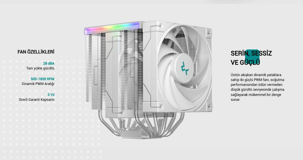 DeepCool AK620-DIGITAL-SE-WH 2x120mm Kule Tipi Beyaz İşlemci Soğutucu