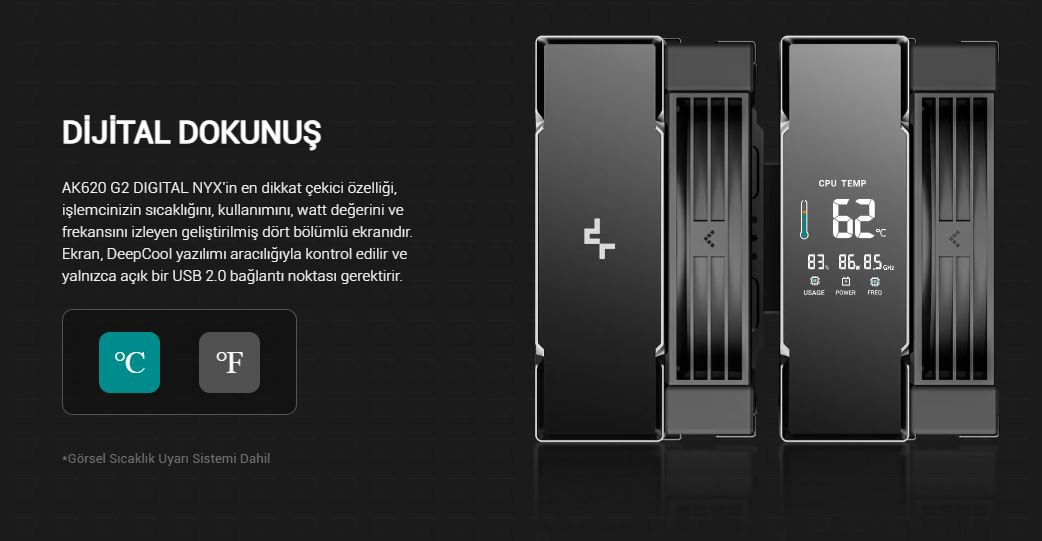 DeepCool AK620-G2-DIGITAL-NYX 2x120mm Kule Tipi Siyah İşlemci Soğutucu