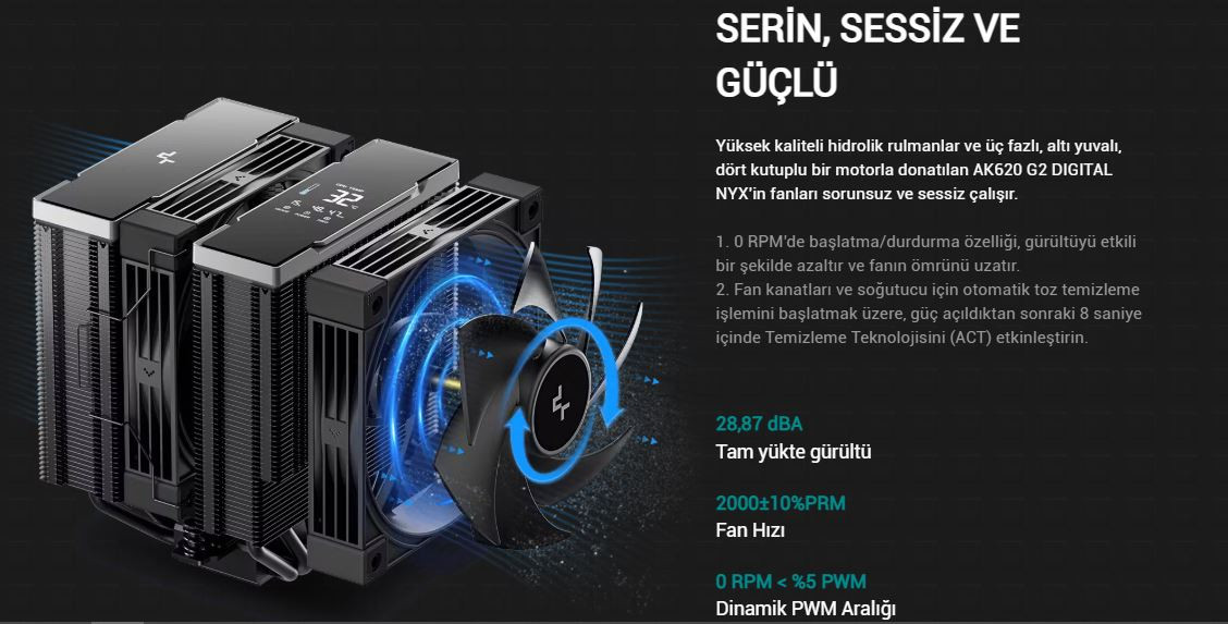 DeepCool AK620-G2-DIGITAL-NYX 2x120mm Kule Tipi Siyah İşlemci Soğutucu