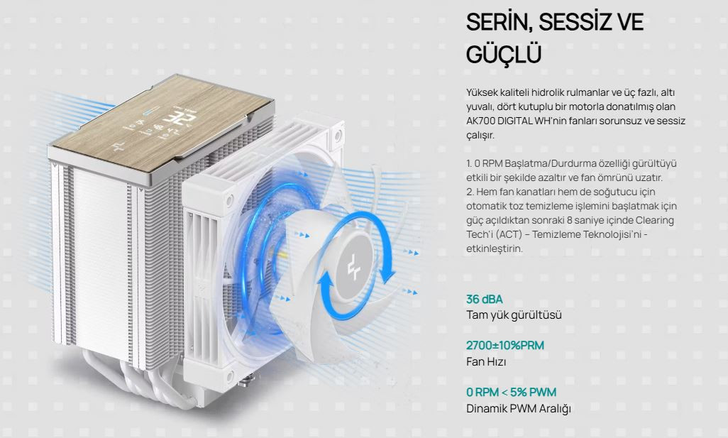 DeepCool AK700-DIGITAL-WH 1x120mm Kule Tipi Beyaz İşlemci Soğutucu