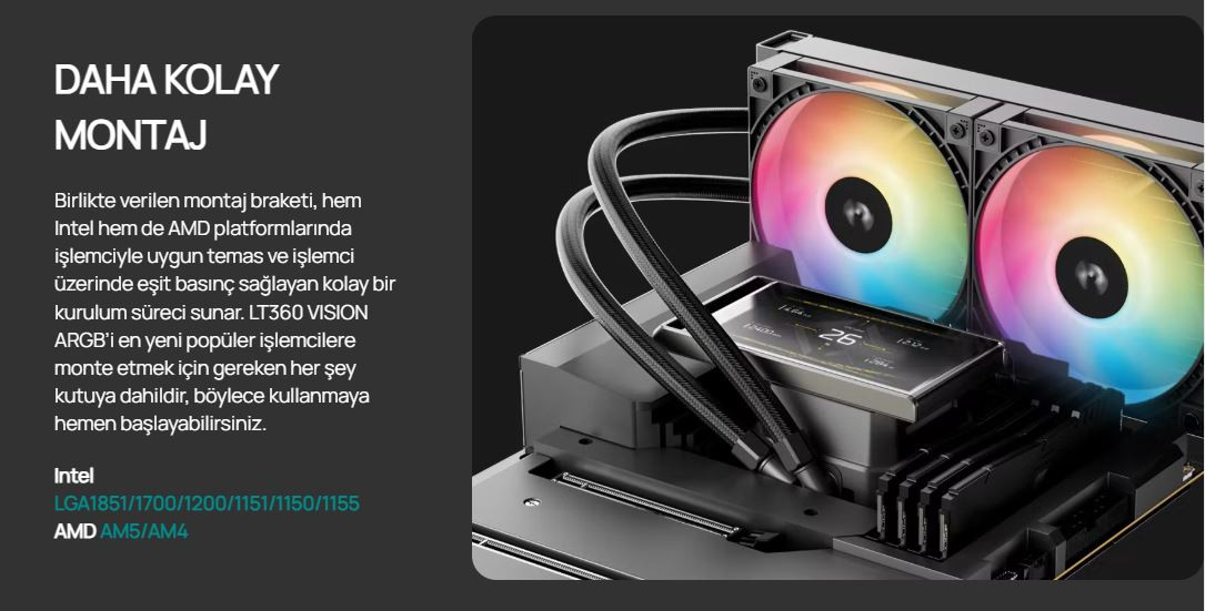 Deepcool LT360-VISION-ARGB 360mm Siyah İşlemci Sıvı Soğutucu