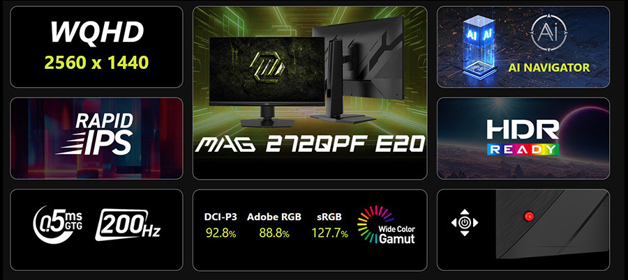 MSI MAG 272QPF E20 27″ 200Hz 0.5ms 2K WQHD Adaptive Sync Rapid IPS Pivot Gaming Monitör