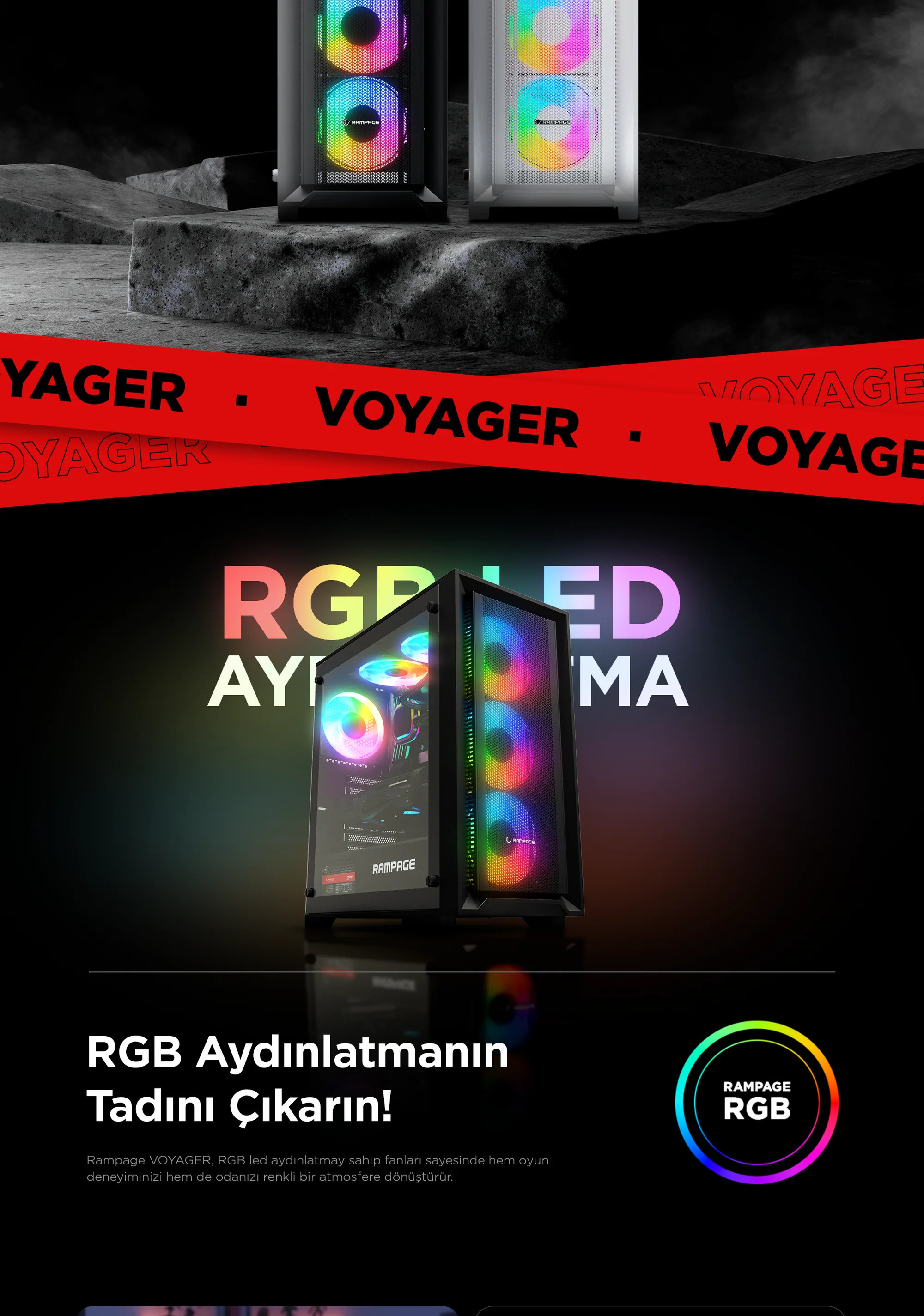 Rampage VOYAGER 750W 80+ BRONZE Beyaz 4*RGB Auto Fan ATX Mid-T Gaming Oyuncu Kasası