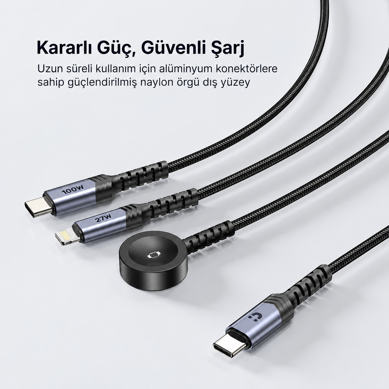 Unitek USB-C 3`ü 1 Arada 100W Hızlı Şarj Kablosu 1.2M (C14180AGY01-1.2M)