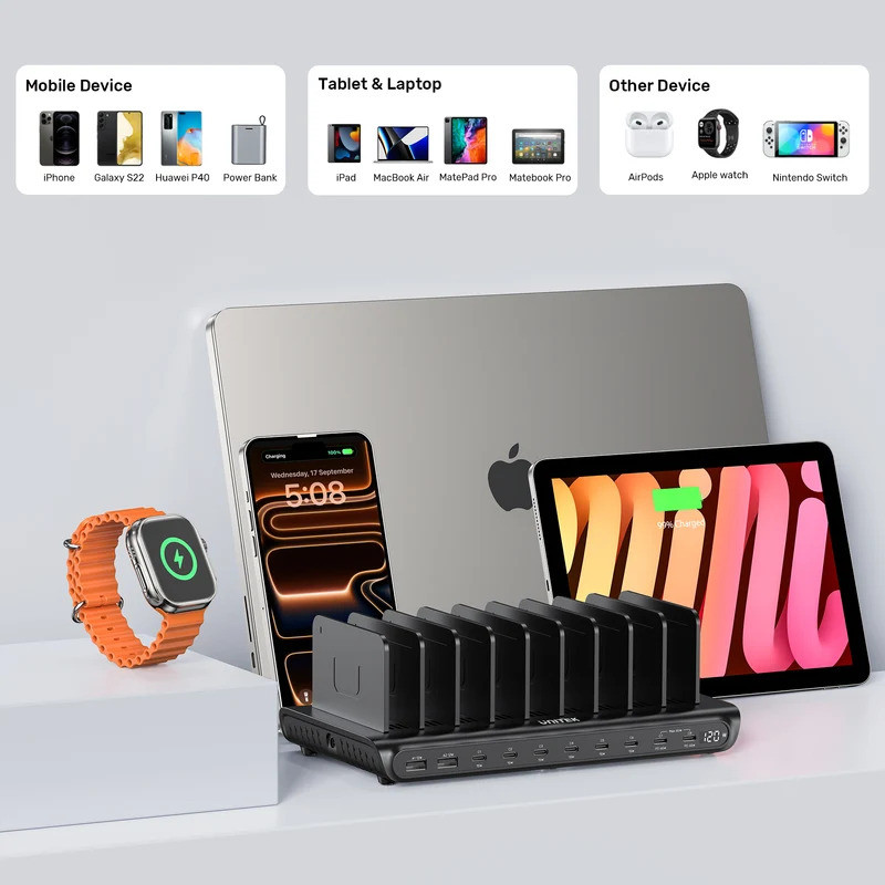 Unitek uCharge 120W 10 Bağlantı Noktalı Akıllı Şarj İstasyonu (P1230EBK01-EU)