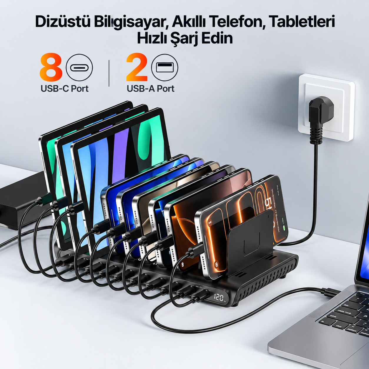 Unitek uCharge 120W 10 Bağlantı Noktalı Akıllı Şarj İstasyonu (P1230EBK01-EU)