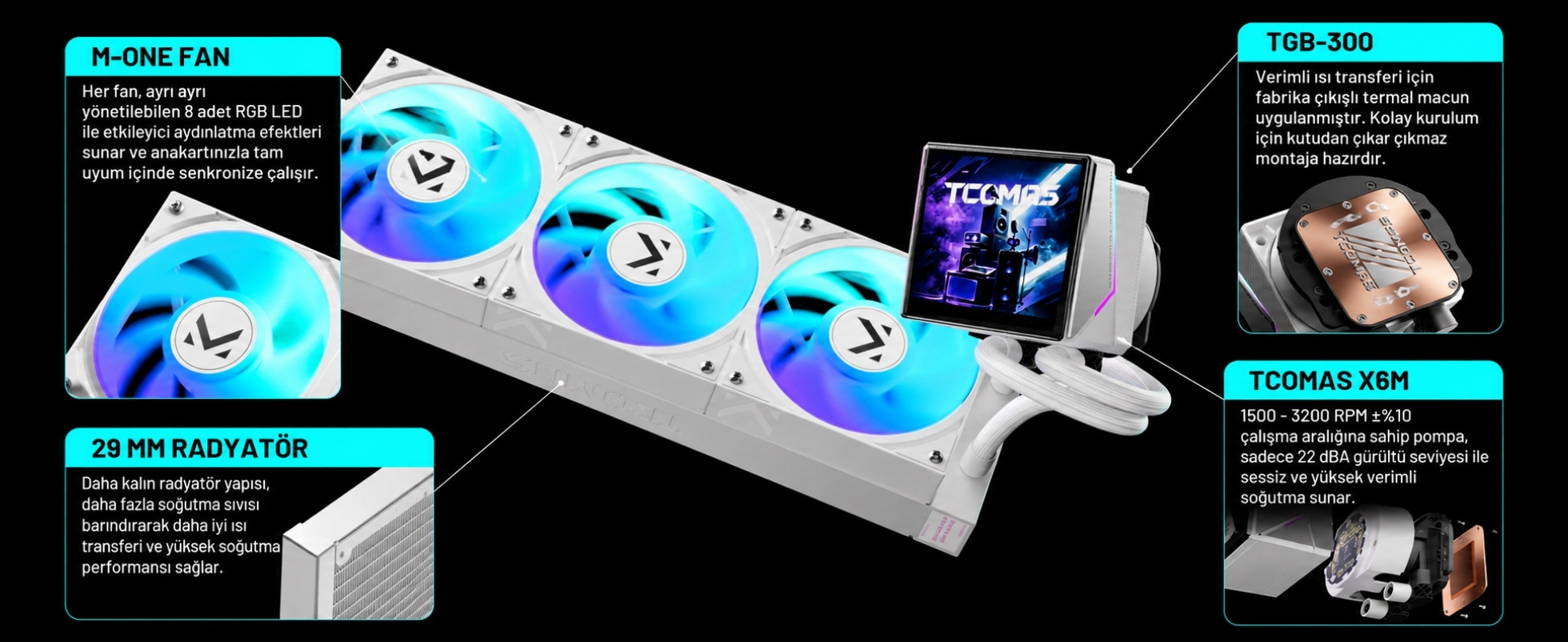 TCOMAS Angl 360mm AM5/LGA1851 Uyumlu Beyaz Sıvı Soğutucu