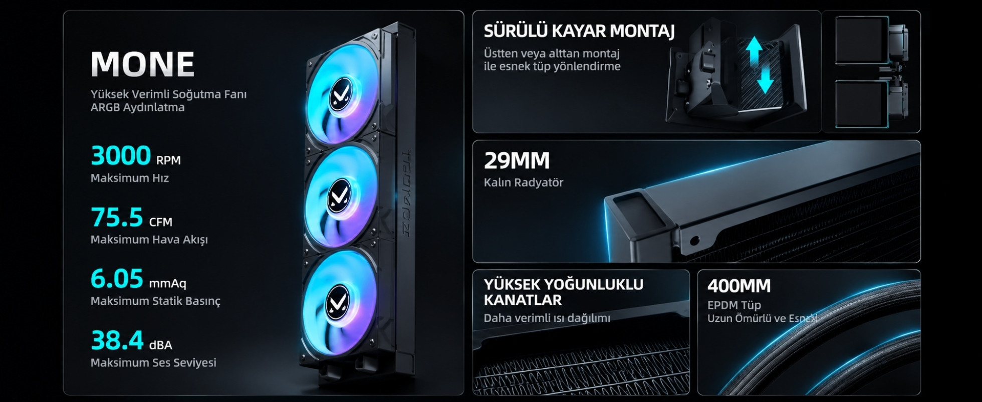 TCOMAS Neox 360mm AM5/LGA1851 Uyumlu Siyah Sıvı Soğutucu