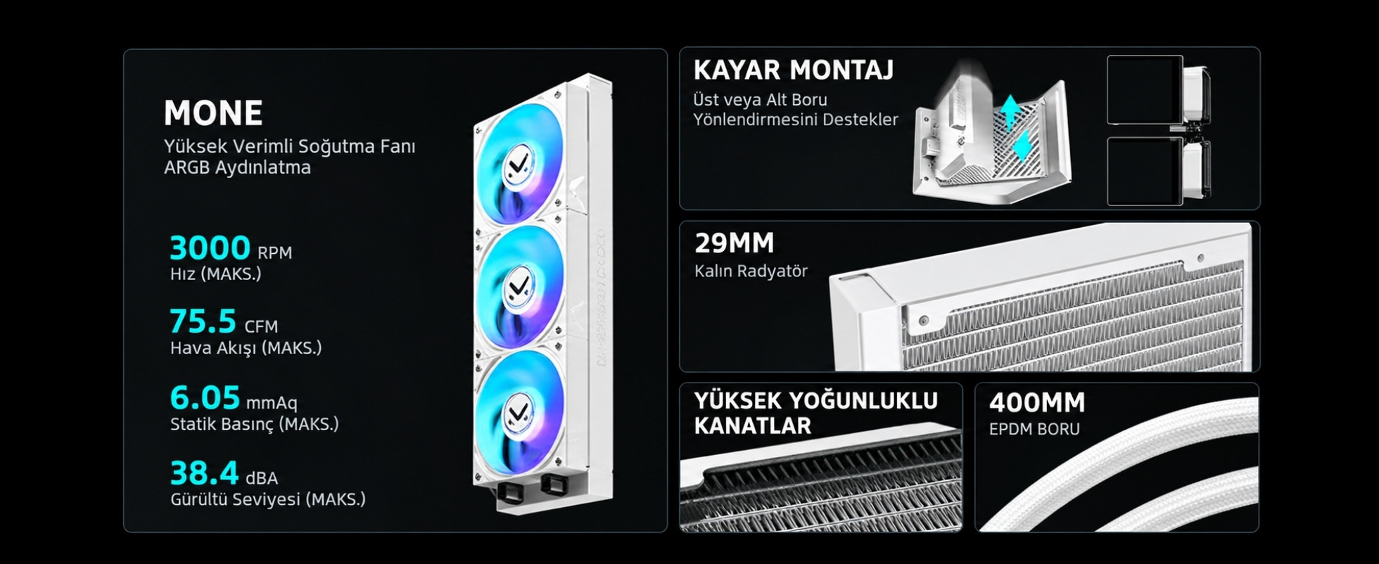 TCOMAS Neox 360mm AM5/LGA1851 Uyumlu Beyaz Sıvı Soğutucu