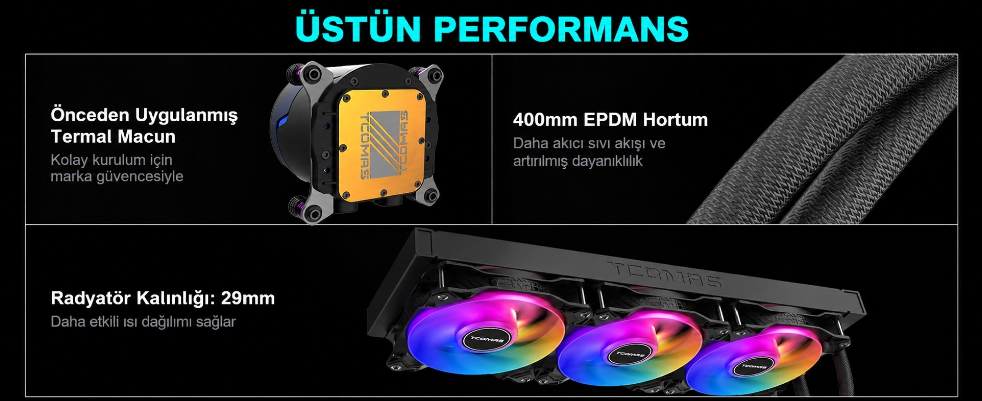 TCOMAS LE100 360mm AM5/LGA1851 Uyumlu Siyah Sıvı Soğutucu