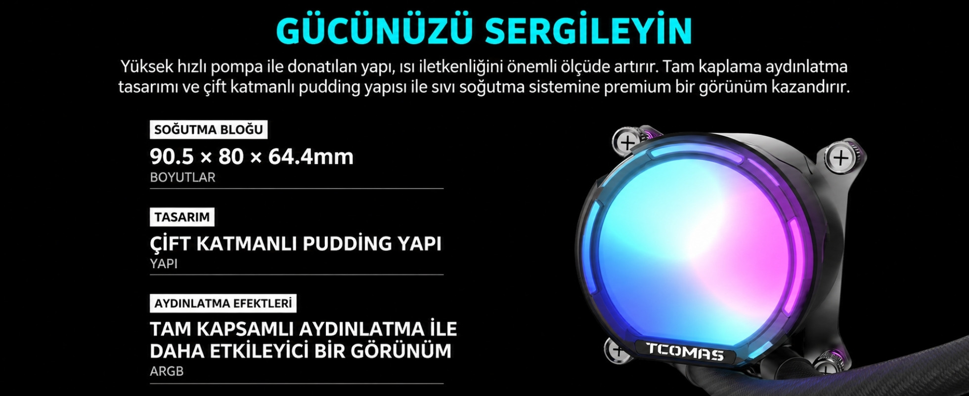TCOMAS LE100 360mm AM5/LGA1851 Uyumlu Siyah Sıvı Soğutucu