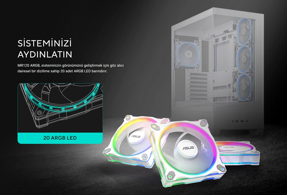 ASUS PRIME MR120 120MM ARGB 3in1 Beyaz Kasa Fanı