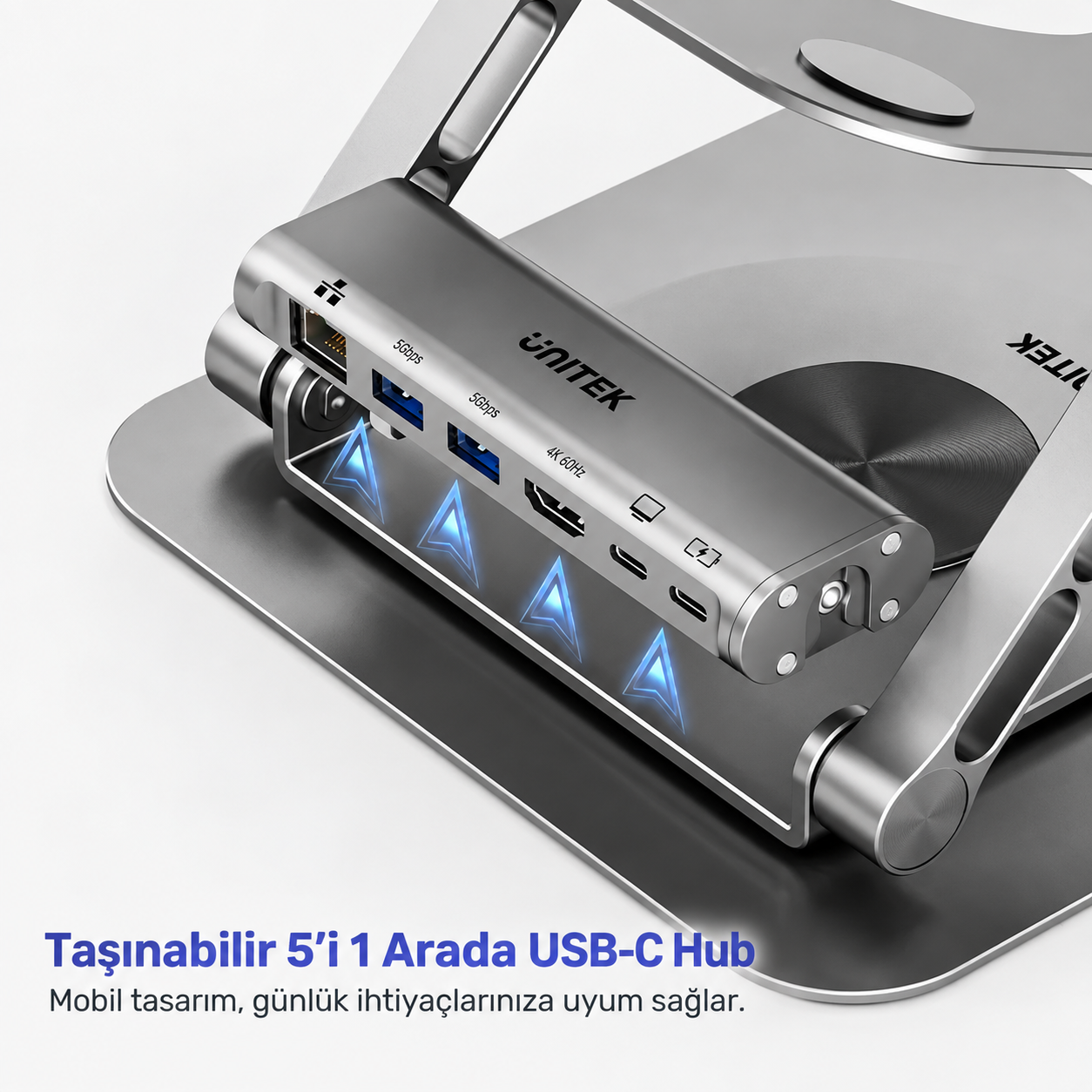 Unitek Çıkarılabilir USB-C Hub`lı Dizüstü Bilgisayar Standı (D1109CGY01)