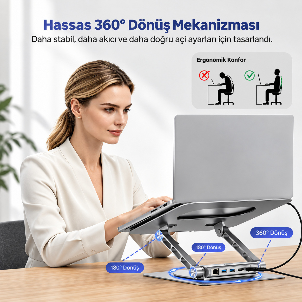 Unitek Çıkarılabilir USB-C Hub`lı Dizüstü Bilgisayar Standı (D1109CGY01)