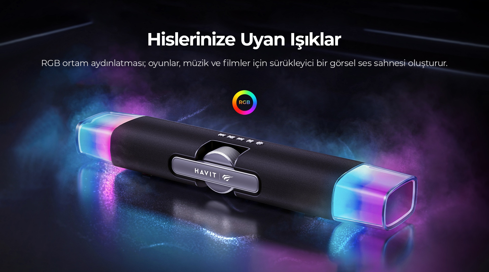 Havit Gamenote SK222 RGB Oyuncu Kablolu Bluetooth Soundbar Hoparlör - Çift Modlu Bilgisayar Hoparlörü - Siyah
