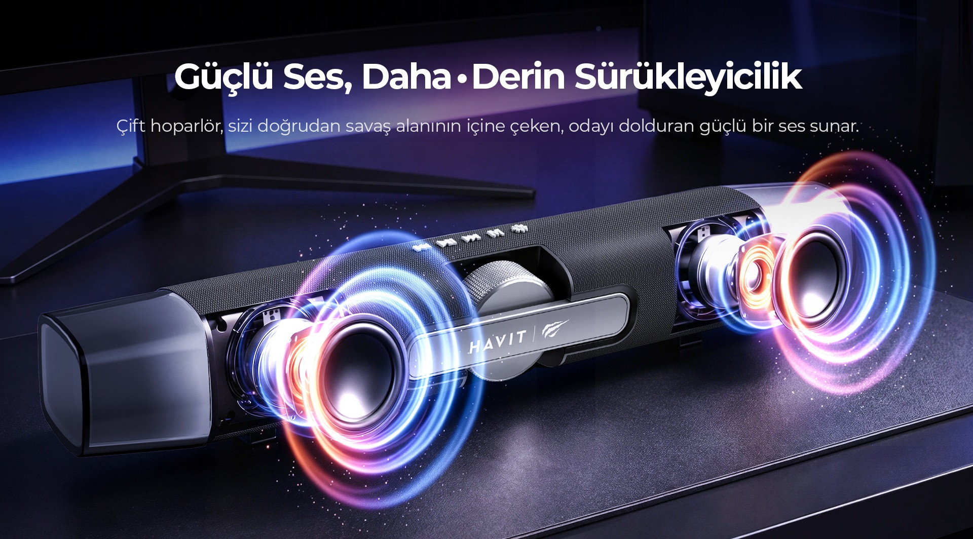 Havit Gamenote SK222 RGB Oyuncu Kablolu Bluetooth Soundbar Hoparlör - Çift Modlu Bilgisayar Hoparlörü - Siyah