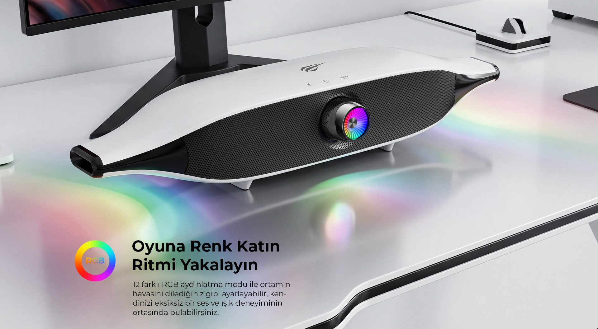 Havit Gamenote SK218 RGB Oyuncu Kablolu Bluetooth Hoparlör - Çift Modlu Bilgisayar Hoparlörü - Beyaz